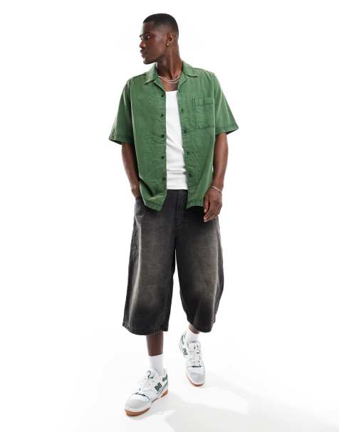 ASOS DESIGN - Camicia comoda in denim lavaggio verde con colletto con rever - view 1