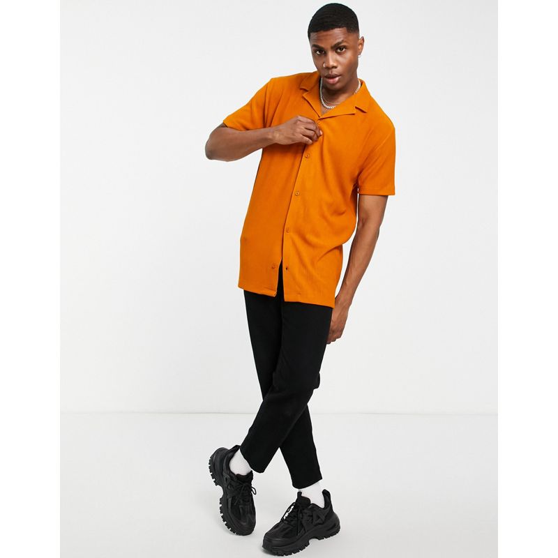 Camicie Uomo DESIGN - Camicia comoda in jersey a coste arancione con rever
