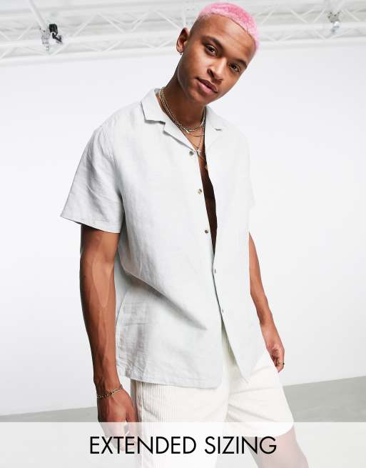 ASOS DESIGN - Camicia comoda in lino con rever a righe color menta