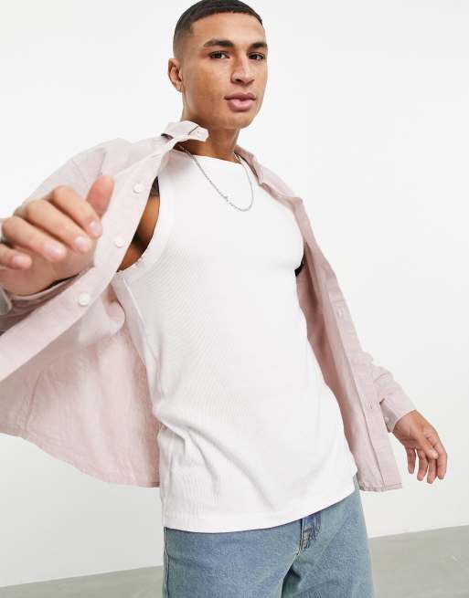 ASOS DESIGN - Camicia comoda in lino rosa con colletto con bottoni
