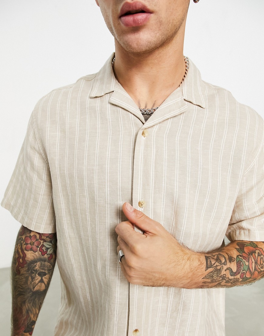 Camicia comoda in misto lino beige a righe con rever-Neutro - ASOS DESIGN Camicia donna  - immagine3