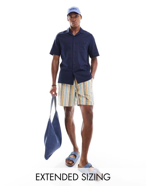 ASOS DESIGN - Camicia comoda in misto lino blu navy con rever