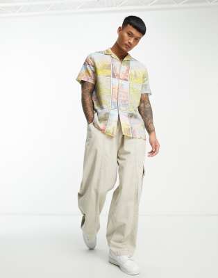 Camicia comoda in misto lino con rever e stampa di cartoline-Multicolore - ASOS DESIGN Camicia donna  - immagine1