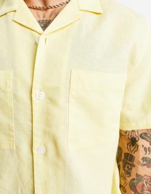 Camicia comoda in misto lino con rever e tasche gialla-Giallo - ASOS DESIGN Camicia donna  - immagine1