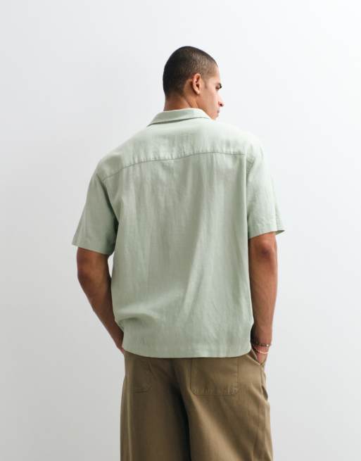 ASOS DESIGN - Camicia comoda in misto lino verde salvia, 4 di 5