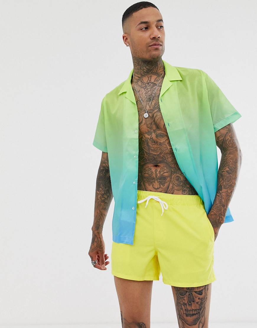 ASOS DESIGN - Camicia comoda in nylon con stampa verde ombra-Multicolore