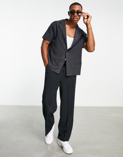 ASOS DESIGN - Camicia comoda in piqué pesante nero