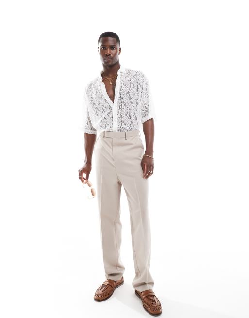ASOS DESIGN Camicia comoda in pizzo bianca con ampio collo a rever ASOS