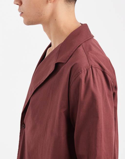 ASOS DESIGN - Camicia comoda in popeline bordeaux con colletto sciallato, 4 di 5