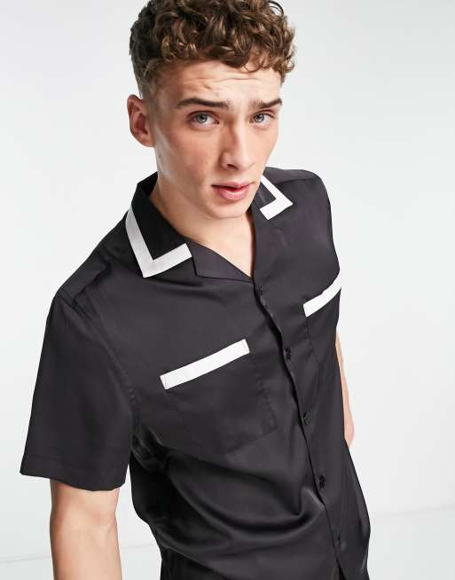 ASOS DESIGN - Camicia comoda in raso con dettagli a contrasto