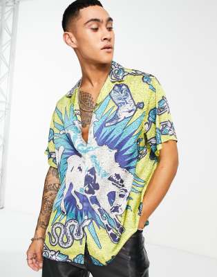 ASOS DESIGN relaxed revere satin shirt with cowboy rodeo print - ASOS Price Checker
