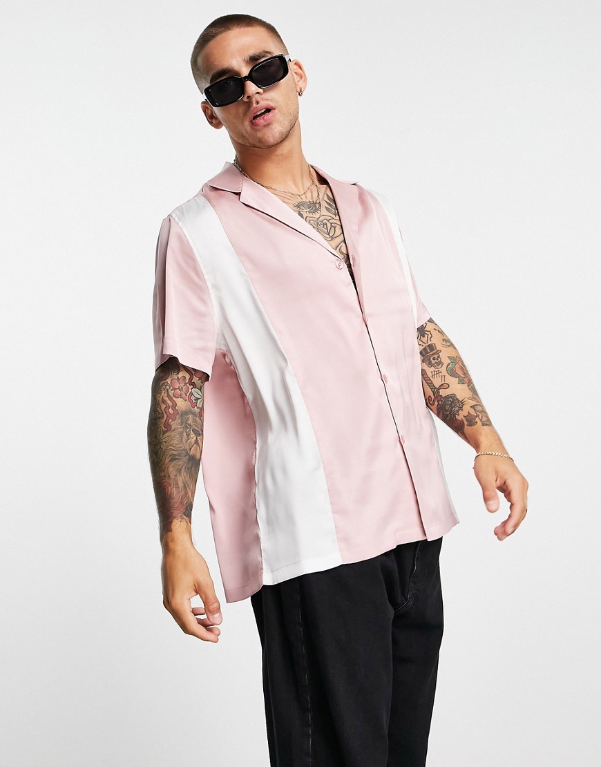 Camicia comoda in raso rosa polvere con cut and sew - ASOS DESIGN Camicia donna  - immagine2
