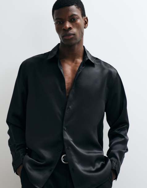 ASOS DESIGN camicia comoda in satin fluido nera - view 1