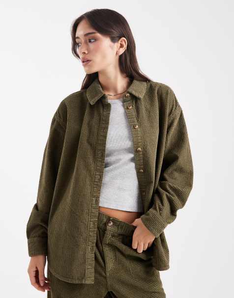 ASOS DESIGN - Camicia comoda in velluto a coste stile bolle kaki in coordinato - view 1