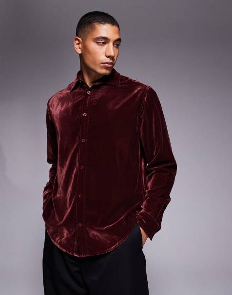 ASOS DESIGN - Camicia comoda in velluto bordeaux - view 1