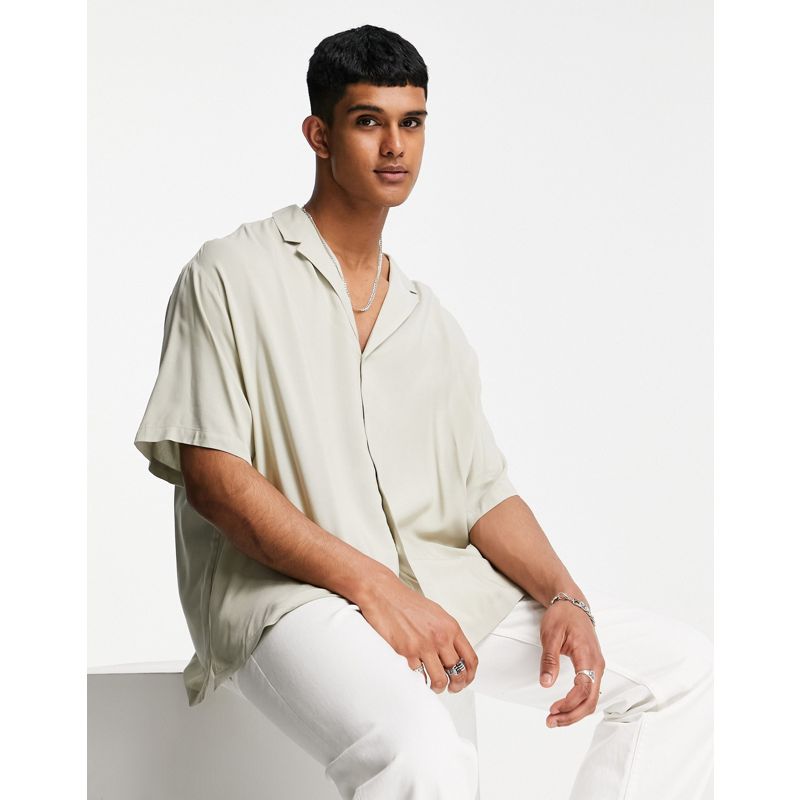Uomo Camicie tinta unita DESIGN - Camicia comoda in viscosa beige con rever