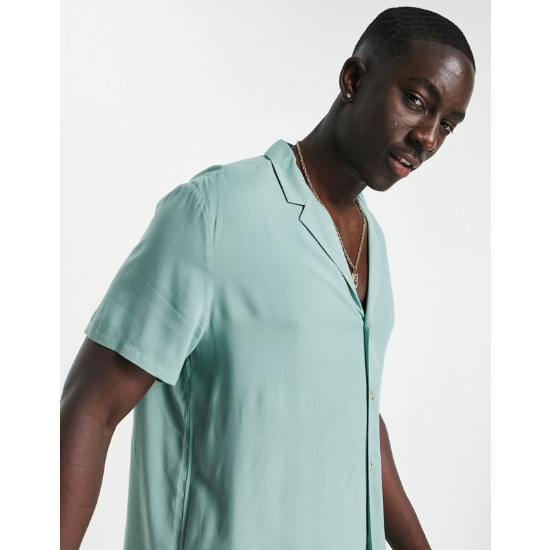 Camicie tinta unita Uomo DESIGN - Camicia comoda in viscosa con colletto rever verde-azzurro chiaro