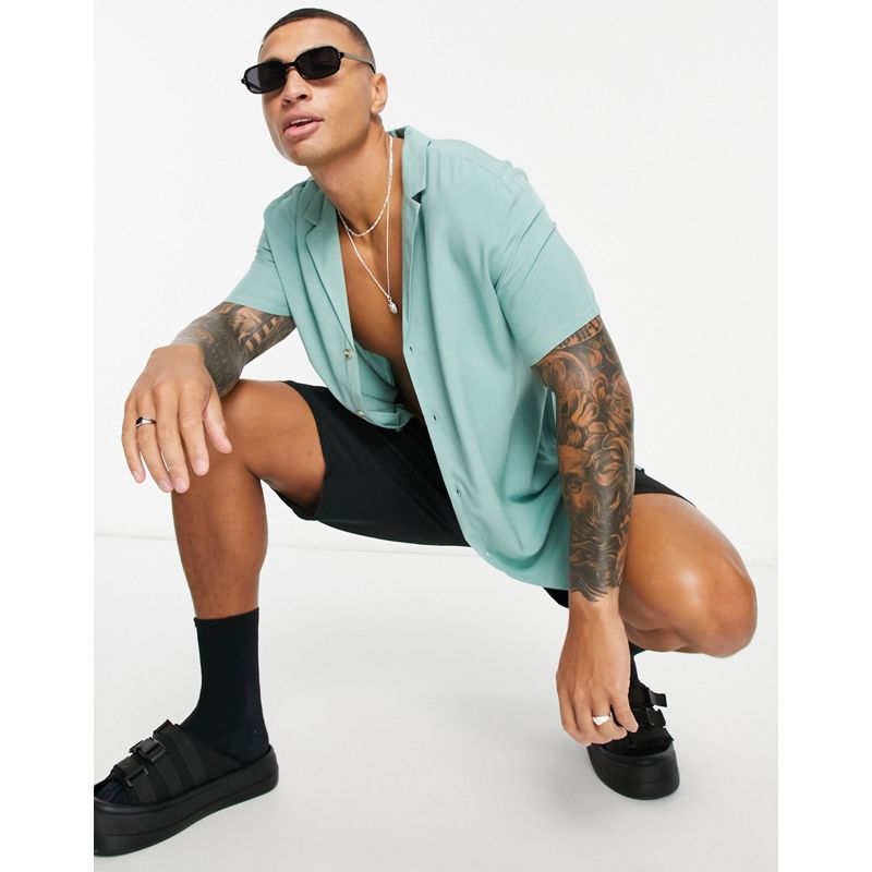 Camicie ZgXYR DESIGN - Camicia comoda in viscosa con colletto rever verde-azzurro chiaro