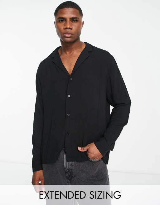 ASOS DESIGN - Camicia comoda in viscosa nera con rever basso