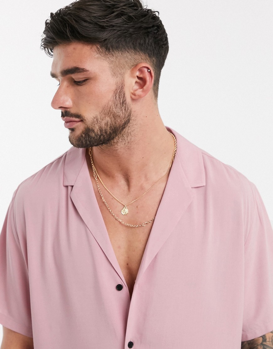 ASOS DESIGN - Camicia comoda in viscosa rosa con ampio colletto a rever
