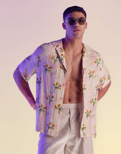 ASOS DESIGN - Camicia comoda jacquard a fiori con rever pronunciato