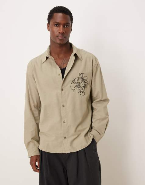 ASOS DESIGN - Camicia comoda kaki con ricamo sul petto - view 1