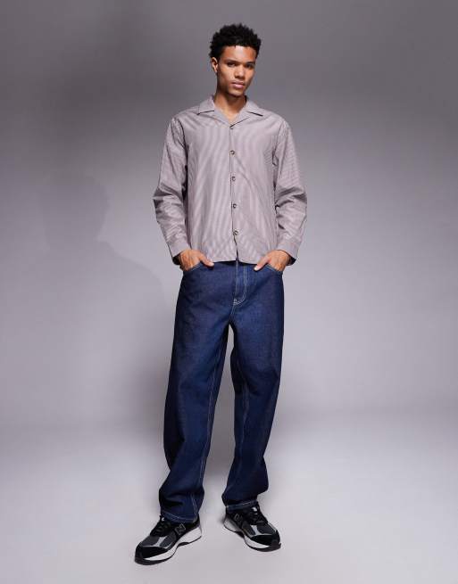 ASOS DESIGN - Camicia comoda marrone a righe con rever, 2 di 5