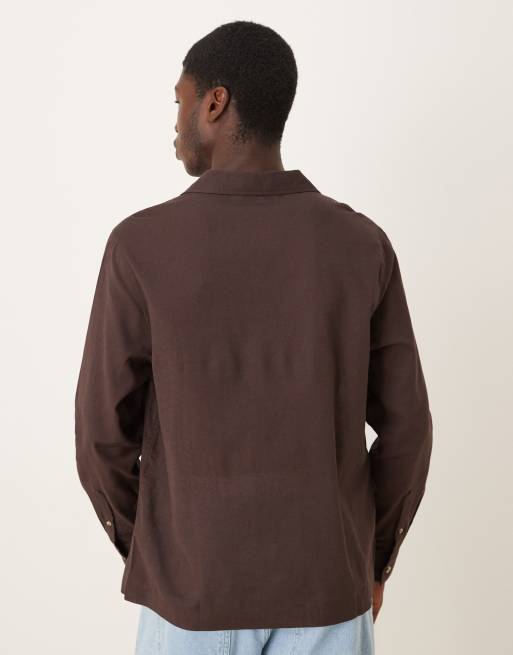 ASOS DESIGN - Camicia comoda marrone con rever e ricami, 3 di 5