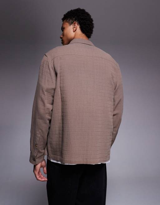 ASOS DESIGN - Camicia comoda marrone testurizzata, 3 di 5