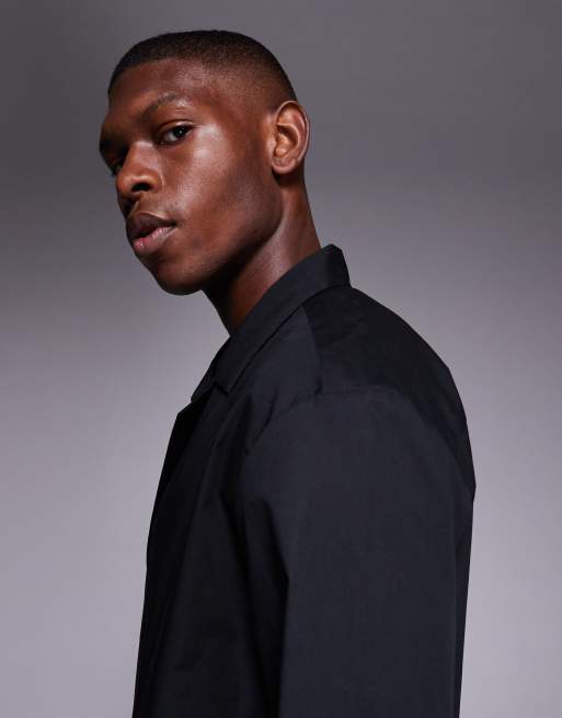 ASOS DESIGN - Camicia comoda nera con rever e incrocio, 4 di 5