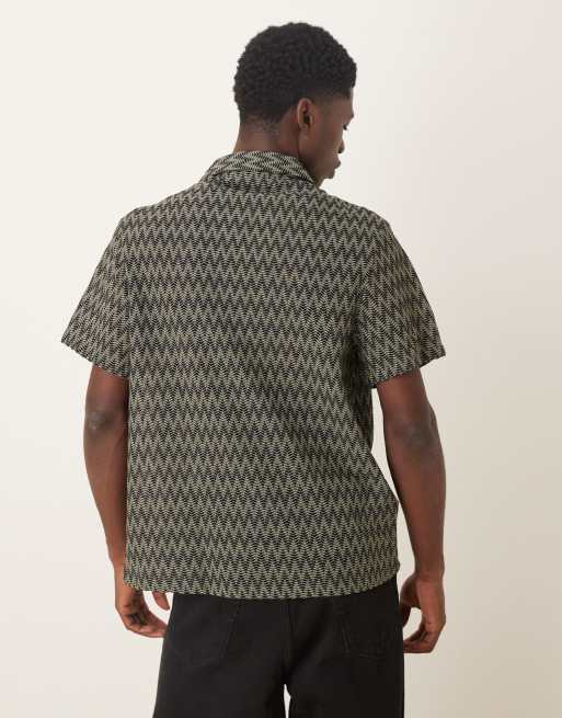 ASOS DESIGN - Camicia comoda nera e kaki all'uncinetto con rever, 3 di 5