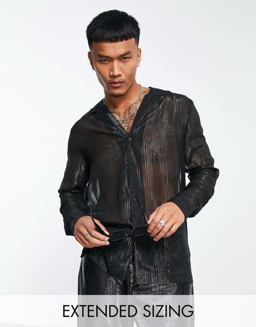 ASOS DESIGN - Camicia comoda nera trasparente con righe oro