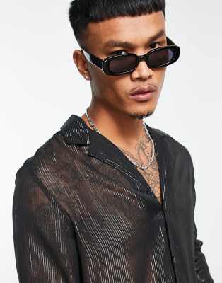 Camicia comoda nera trasparente con righe oro-Nero - ASOS DESIGN Camicia donna  - immagine2