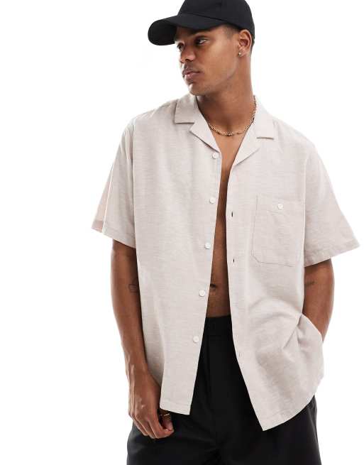 ASOS DESIGN - Camicia comoda rosa chiaro in misto lino con rever