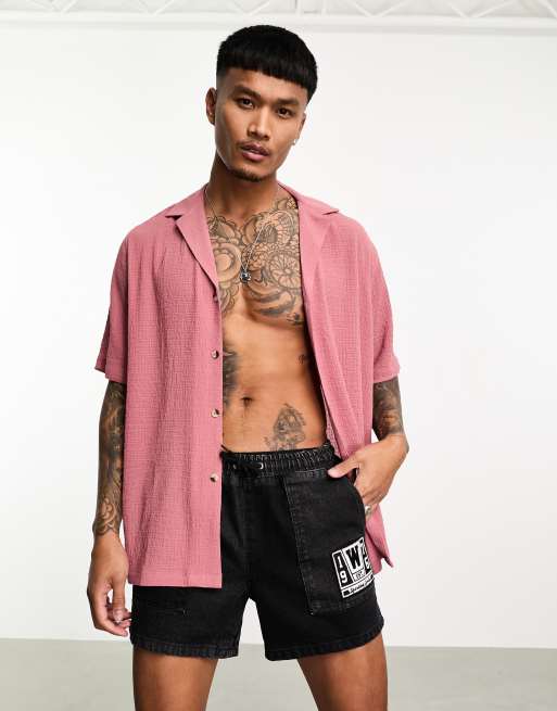 ASOS DESIGN - Camicia comoda rosa crepuscolare leggermente testurizzata con rever pronunciato
