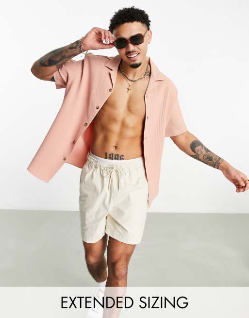 ASOS DESIGN - Camicia comoda rosa polvere a coste larghe elasticizzate con colletto a rever