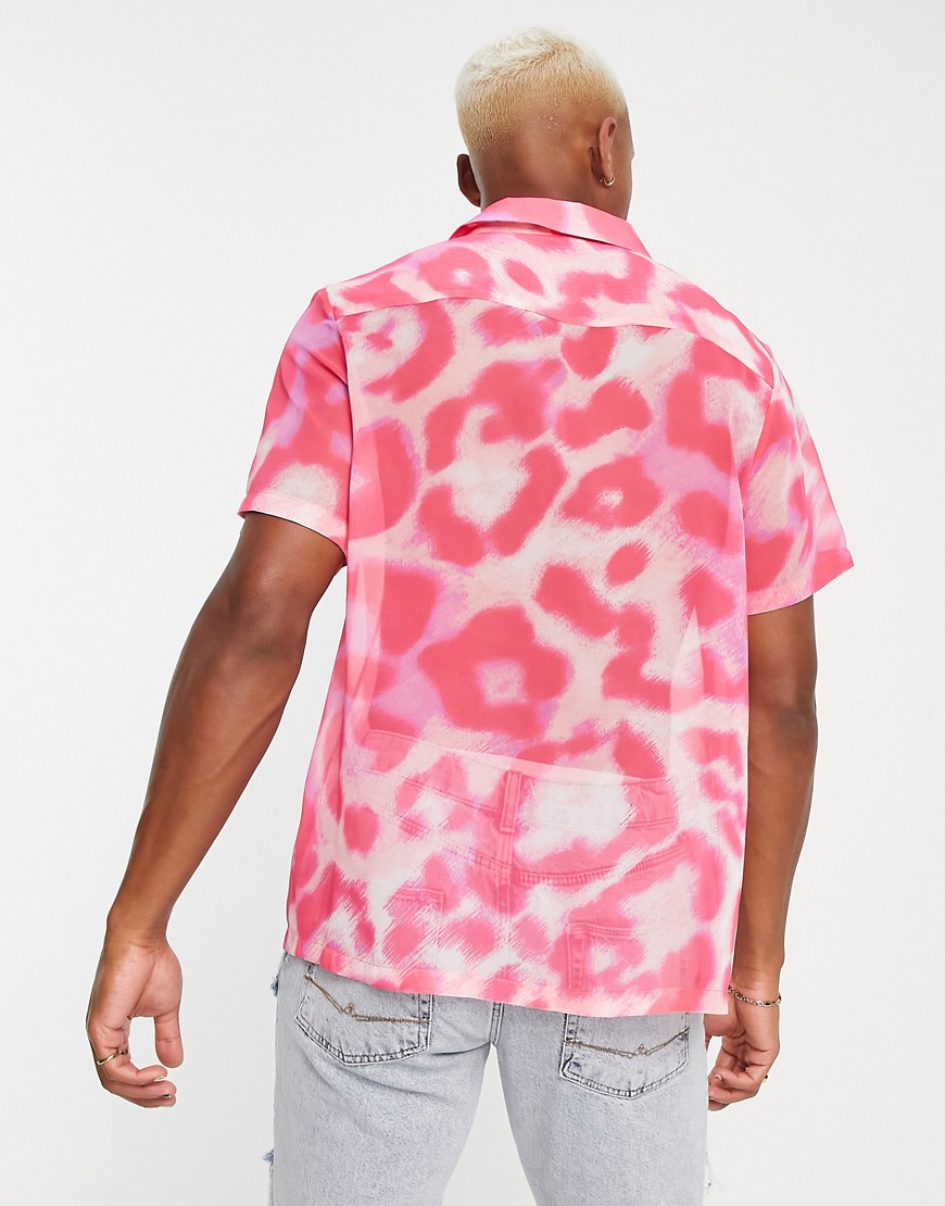 Camicia comoda rosa trasparente con stampa leopardata e rever - ASOS DESIGN Camicia donna  - immagine3