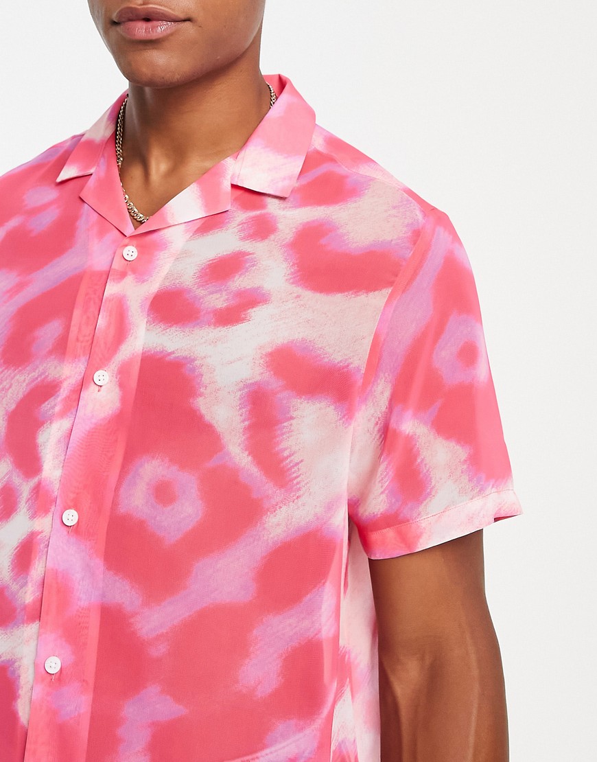 Camicia comoda rosa trasparente con stampa leopardata e rever - ASOS DESIGN Camicia donna  - immagine1