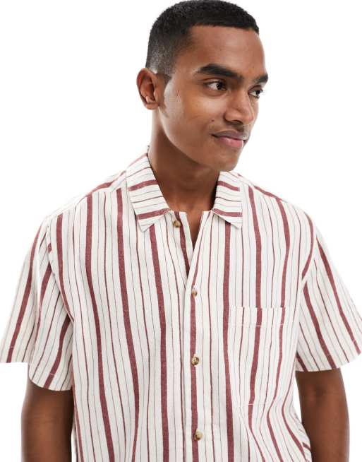 ASOS DESIGN - Camicia comoda rossa a righe in coordinato, 3 di 4