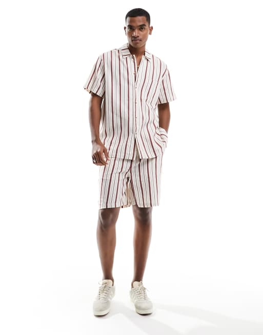 ASOS DESIGN - Camicia comoda rossa a righe in coordinato, 4 di 4