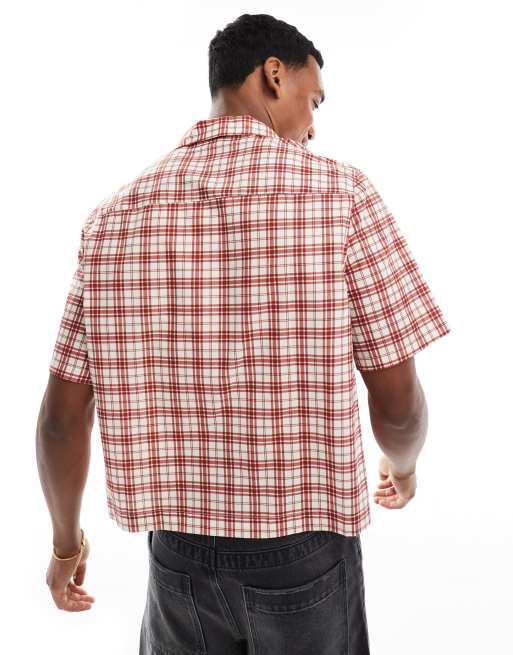 ASOS DESIGN relaxed boxy shirt with camp collar in check print