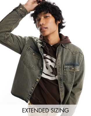 ASOS DESIGN relaxed western shirt in green dirty wash denim - ASOS Price Checker