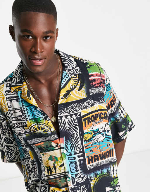 ASOS DESIGN Camicia comoda taglio lungo con rever e stampa