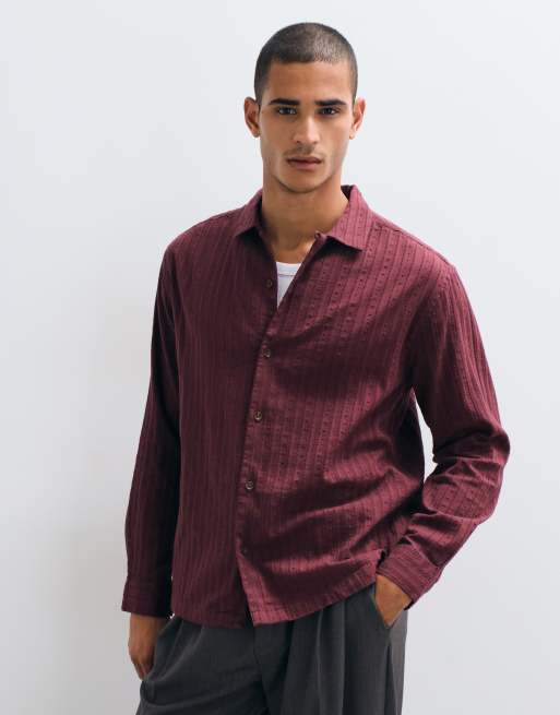 ASOS DESIGN - Camicia comoda testurizzata bordeaux con rever, 5 di 5