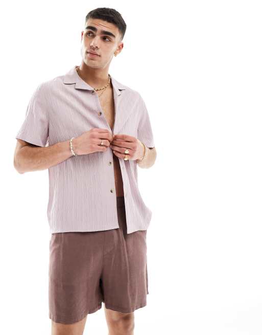 ASOS DESIGN - Camicia comoda testurizzata malva con colletto con rever stropicciata