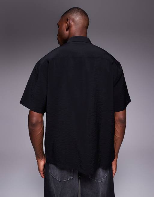 ASOS DESIGN - Camicia comoda testurizzata nera, 3 di 5