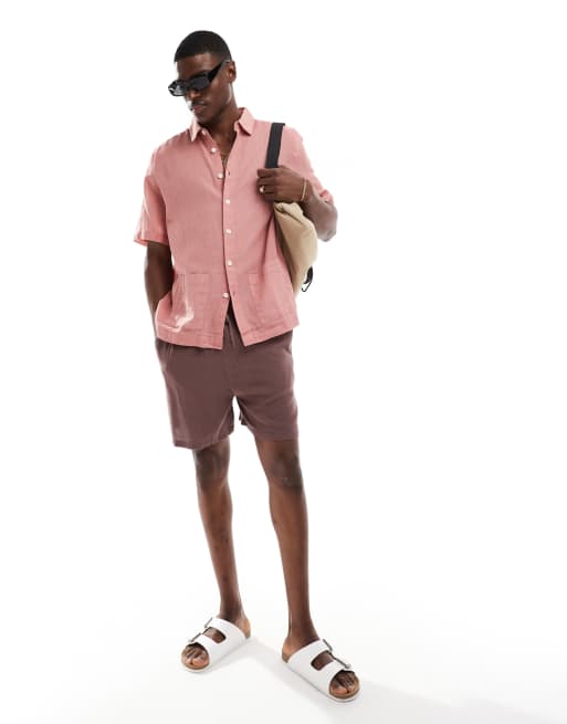 ASOS DESIGN - Camicia comoda testurizzata rosa con tasche applicate