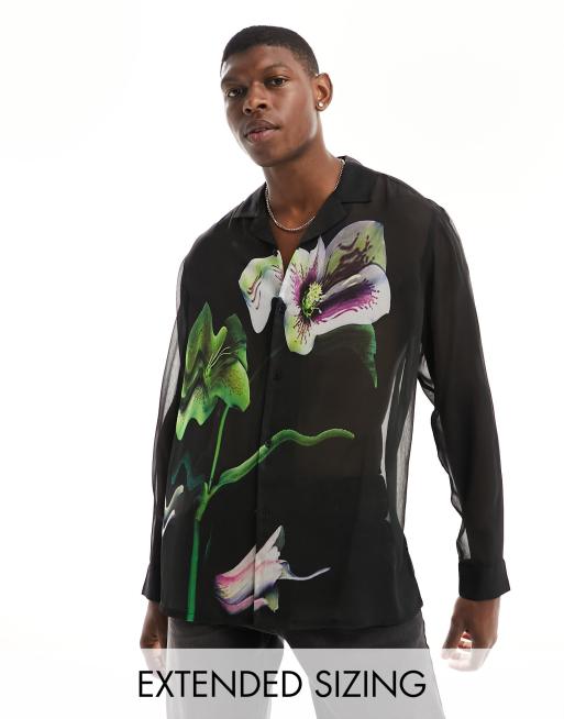 ASOS DESIGN - Camicia comoda trasparente con stampa a fiori e rever