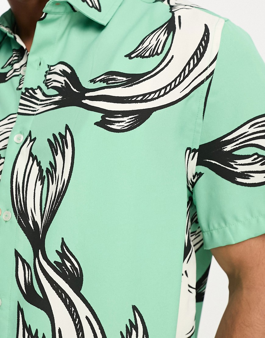 Camicia comoda verde con stampa di pesci - ASOS DESIGN Camicia donna  - immagine3