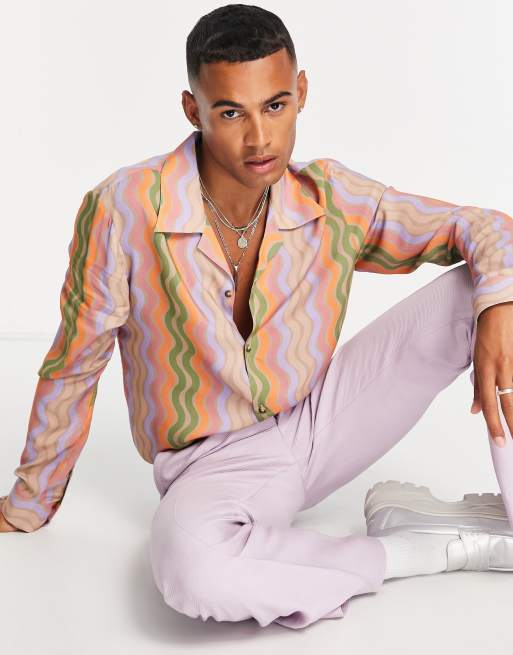 ASOS DESIGN - Camicia con colletto a rever a righe rétro anni '70